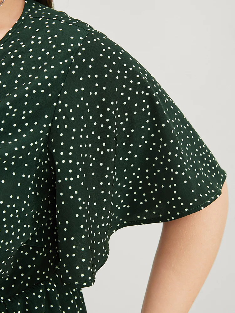 Polka Dot Twist Front Pocket Flutter Hem Dress - Image 9