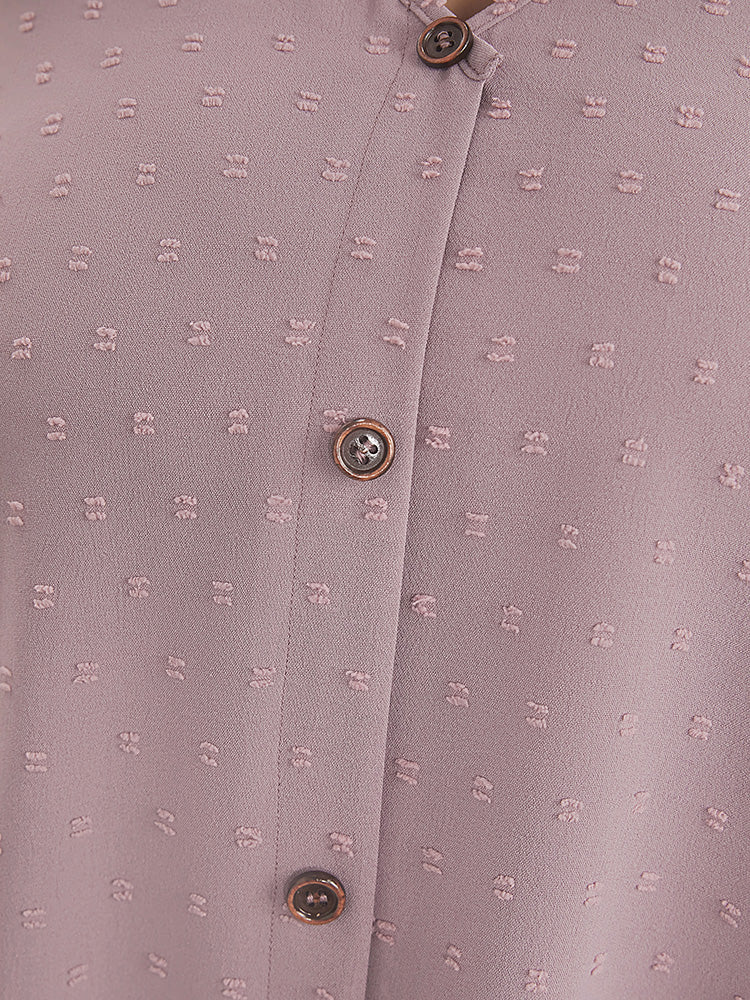 Polka Dot V Neck Button Detail Cuffed Sleeve Blouse - Image 10