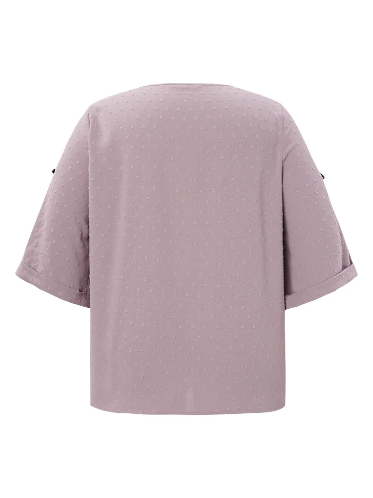 Polka Dot V Neck Button Detail Cuffed Sleeve Blouse - Image 11