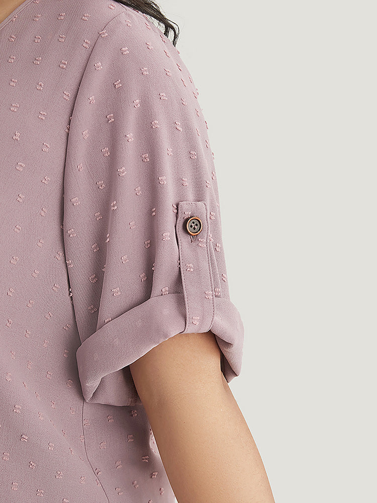 Polka Dot V Neck Button Detail Cuffed Sleeve Blouse - Image 12
