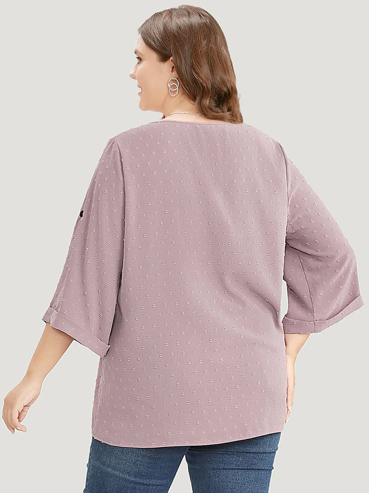 Polka Dot V Neck Button Detail Cuffed Sleeve Blouse - Image 13