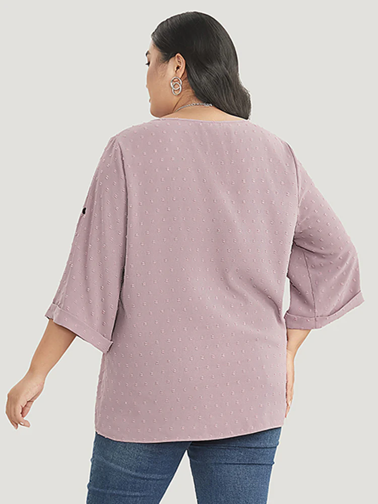 Polka Dot V Neck Button Detail Cuffed Sleeve Blouse - Image 6
