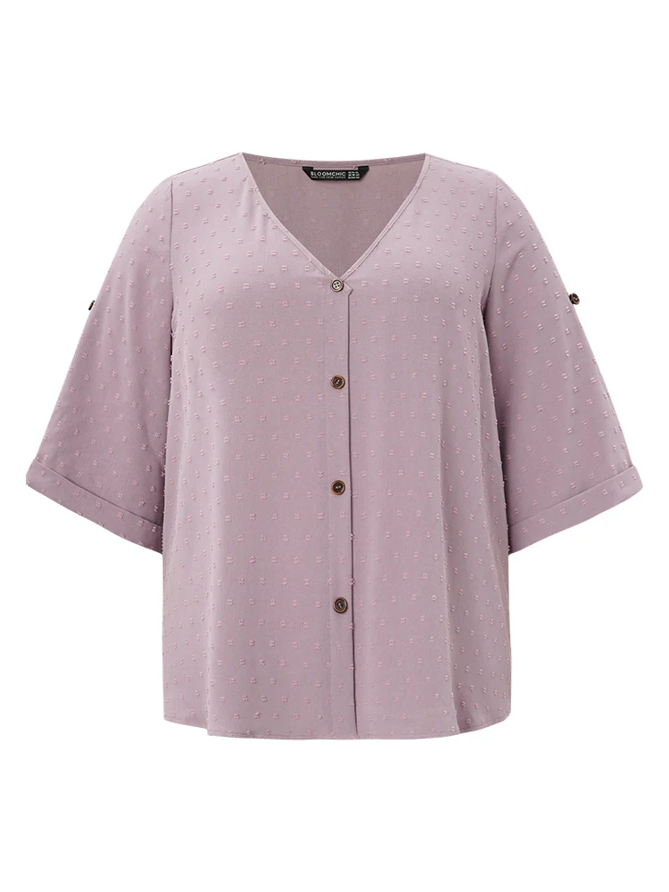 Polka Dot V Neck Button Detail Cuffed Sleeve Blouse - Image 8