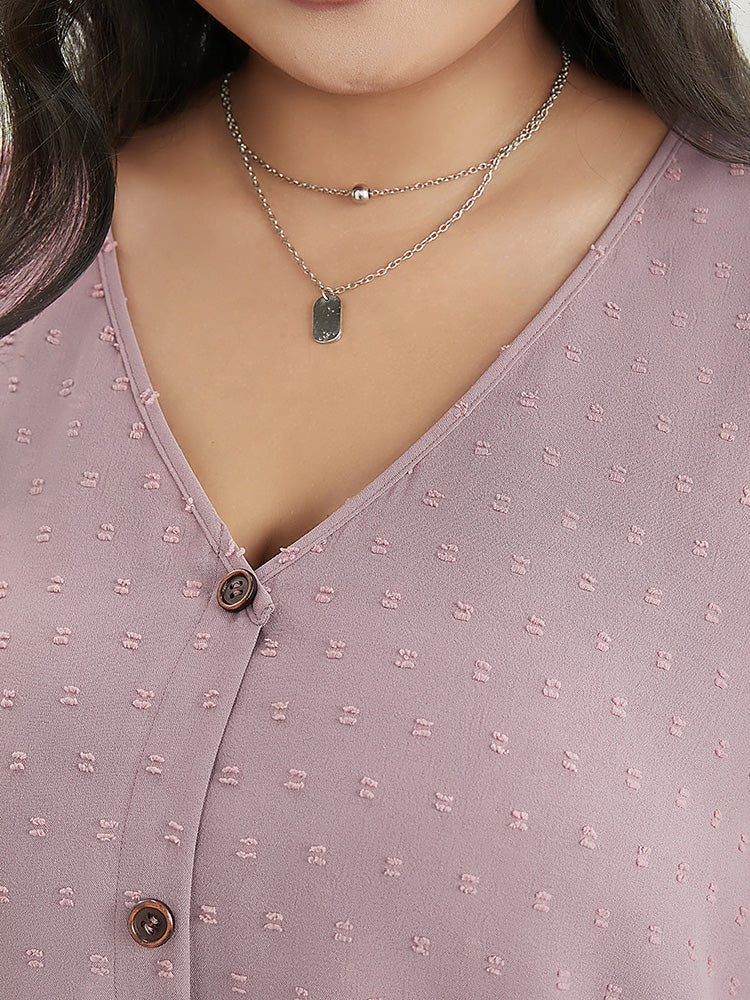Polka Dot V Neck Button Detail Cuffed Sleeve Blouse - Image 9