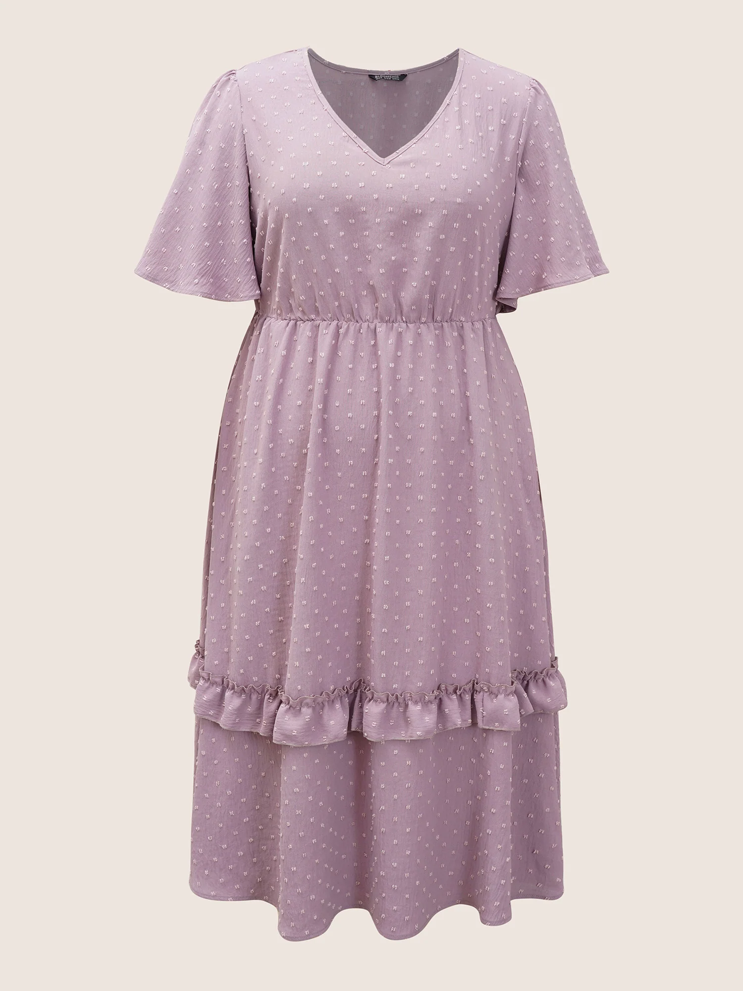 Polka Dot V Neck Pocket Ruffle Midi Dress - Image 7