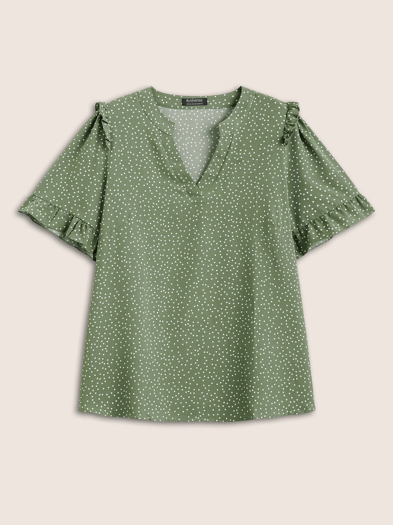 Polka Dot V Neck Ruffle Trim Blouse - Image 18