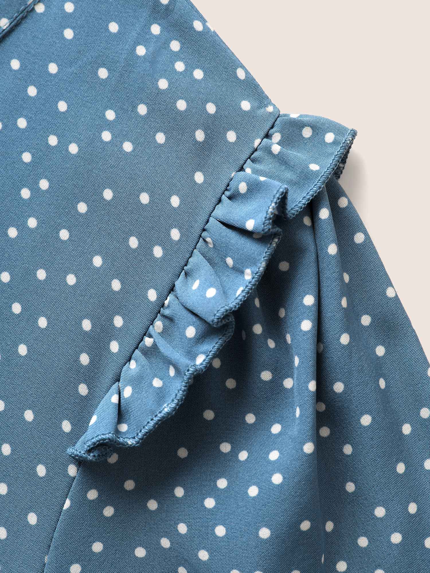 Polka Dot V Neck Ruffle Trim Blouse - Image 6