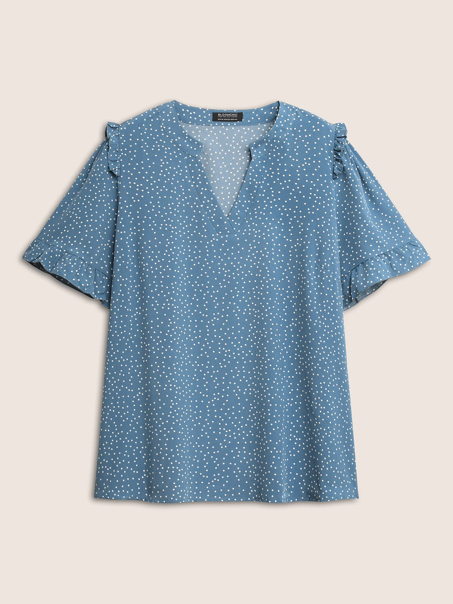 Polka Dot V Neck Ruffle Trim Blouse - Image 7