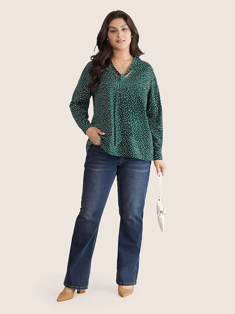 Polka Dot V Neck Ties Knot Blouse - Image 2