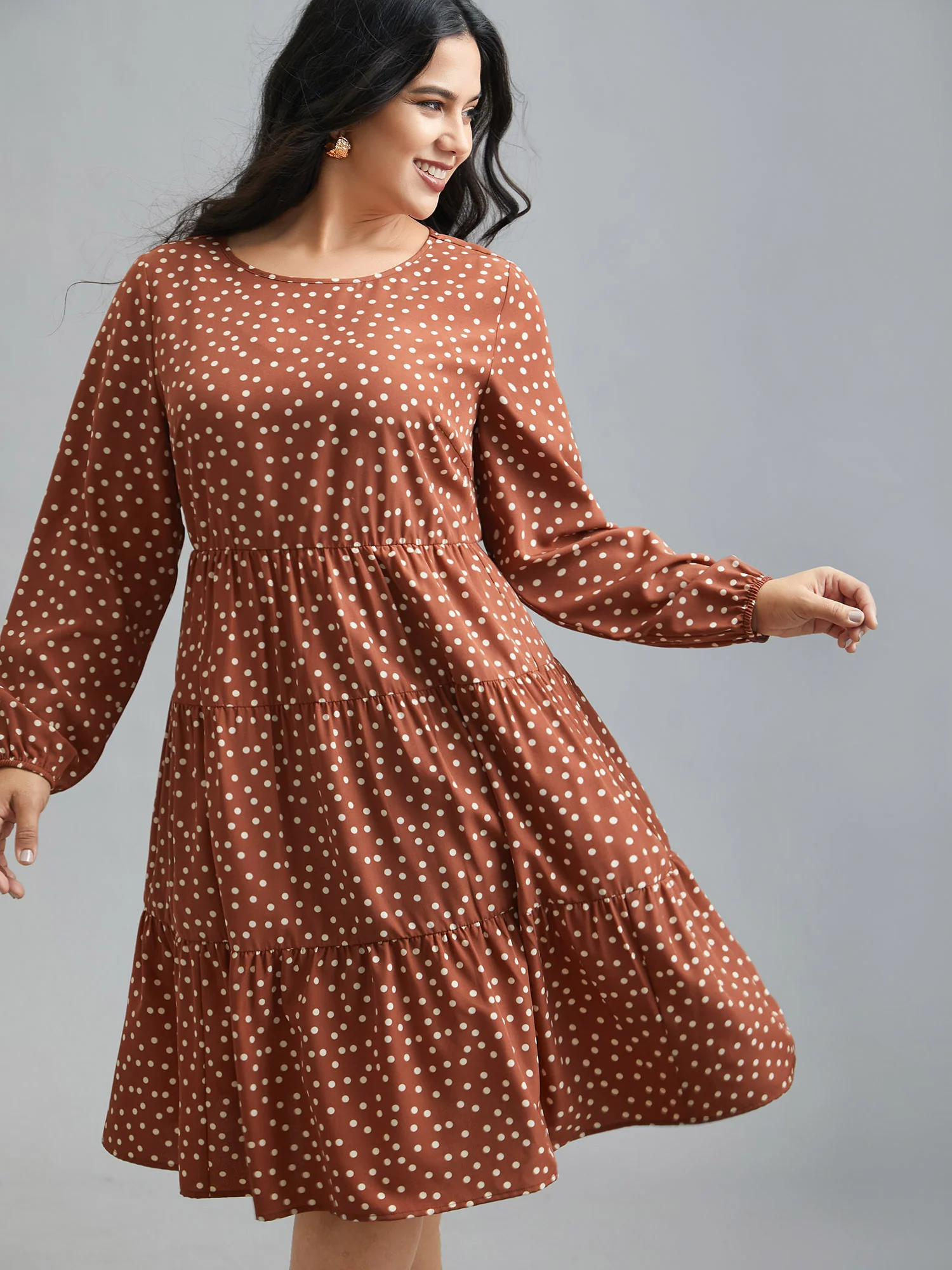 Polka Dot Waist-Cinched Tiered Dress - Image 2