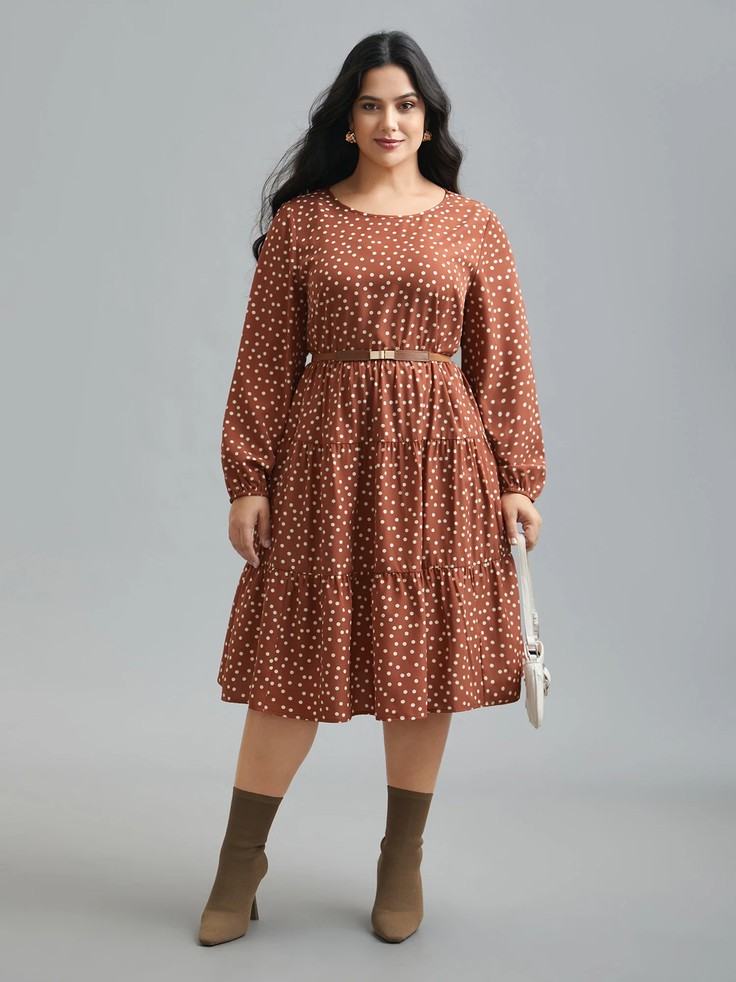 Polka Dot Waist-Cinched Tiered Dress - Image 3