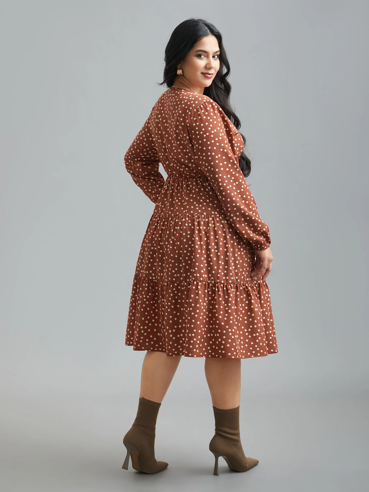 Polka Dot Waist-Cinched Tiered Dress - Image 4