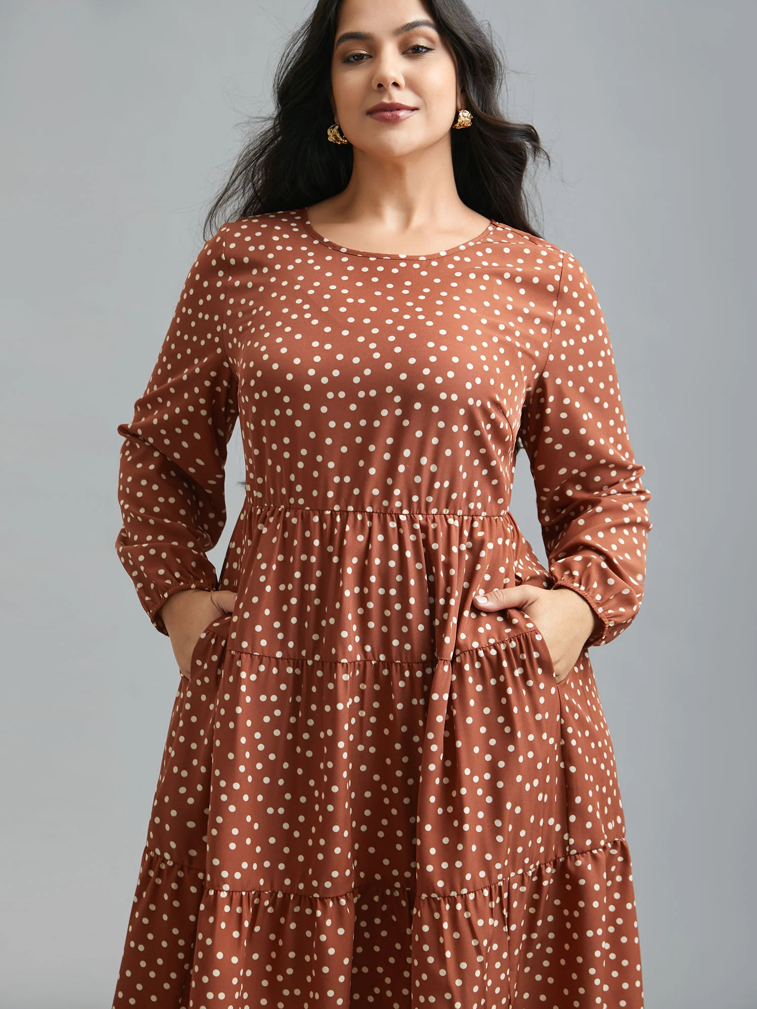 Polka Dot Waist-Cinched Tiered Dress - Image 5