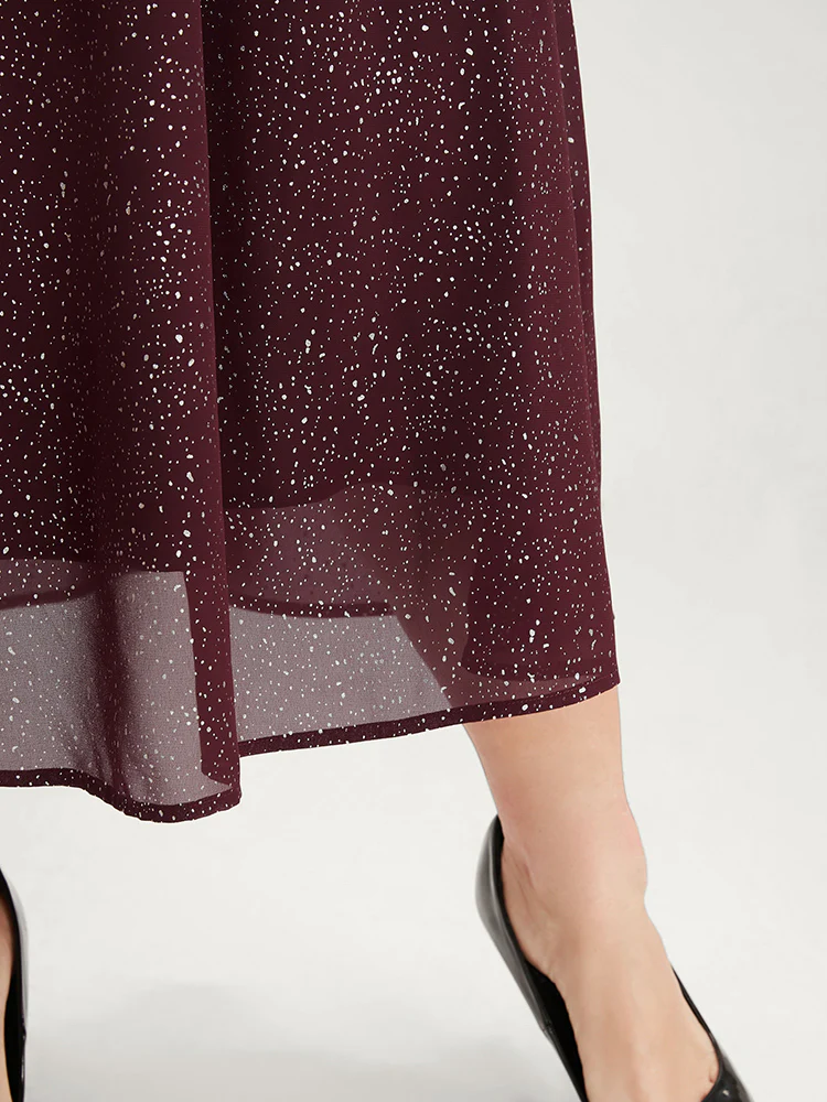 Polka Dot Wrap Lace Trim Lantern Sleeve Pocket Belted Dress - Image 9