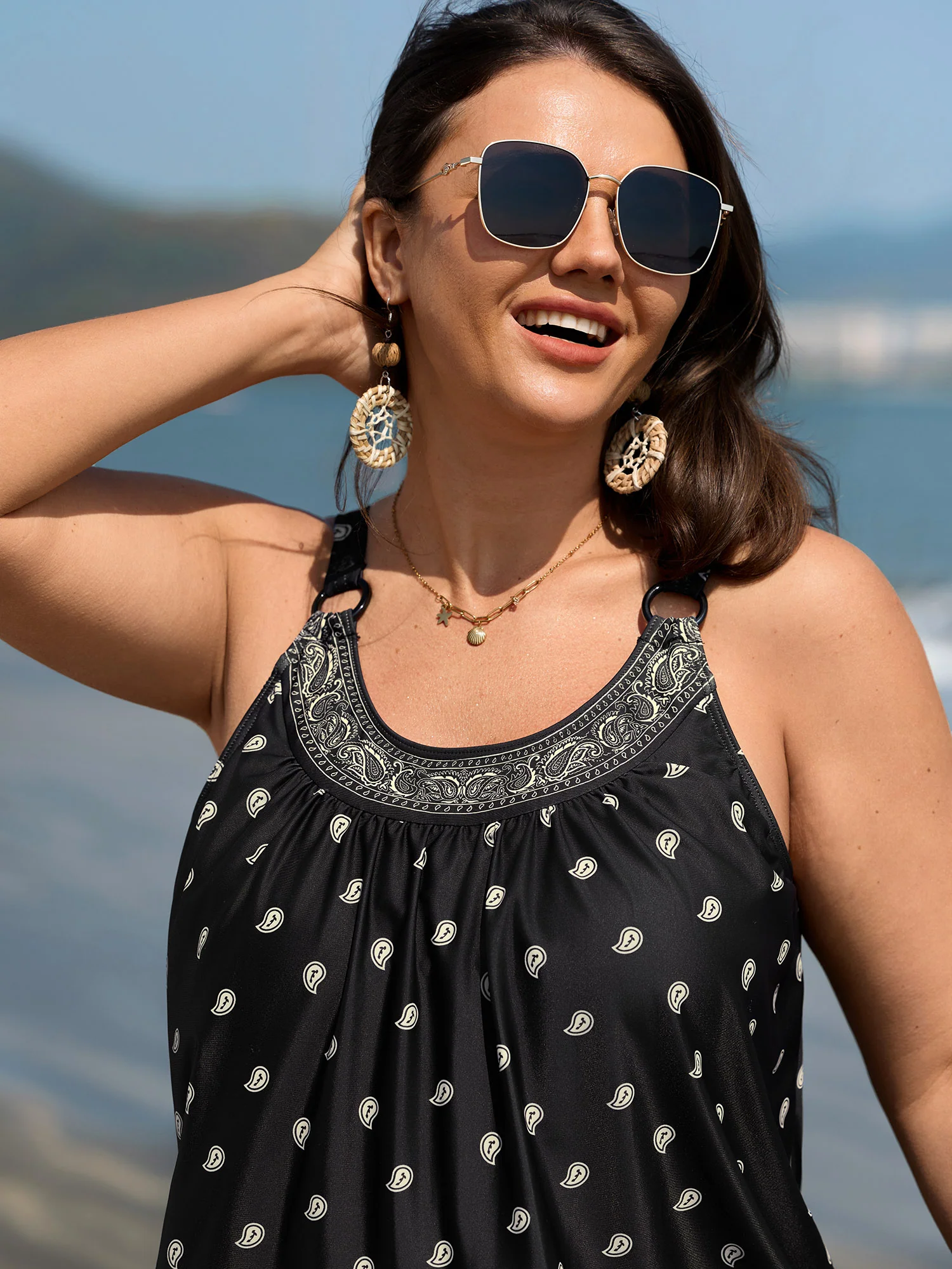 Paisley Print Adjustable Bust Support Swim Top - Image 2