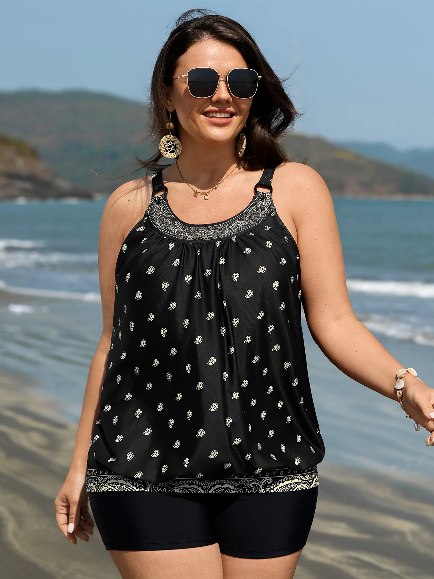 Paisley Print Adjustable Bust Support Swim Top - Image 3