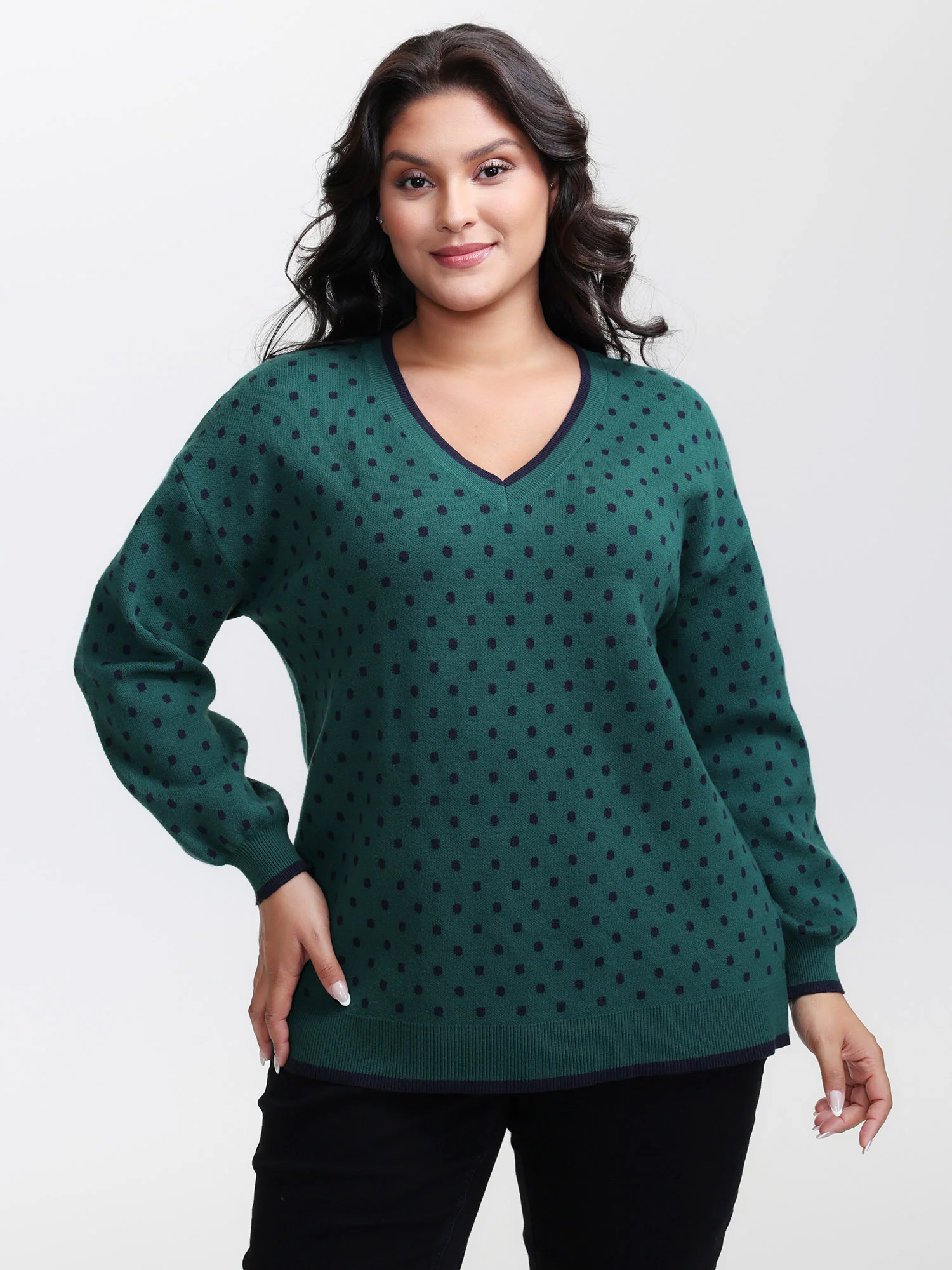 Polka Dots Balloon Sleeve Pullover