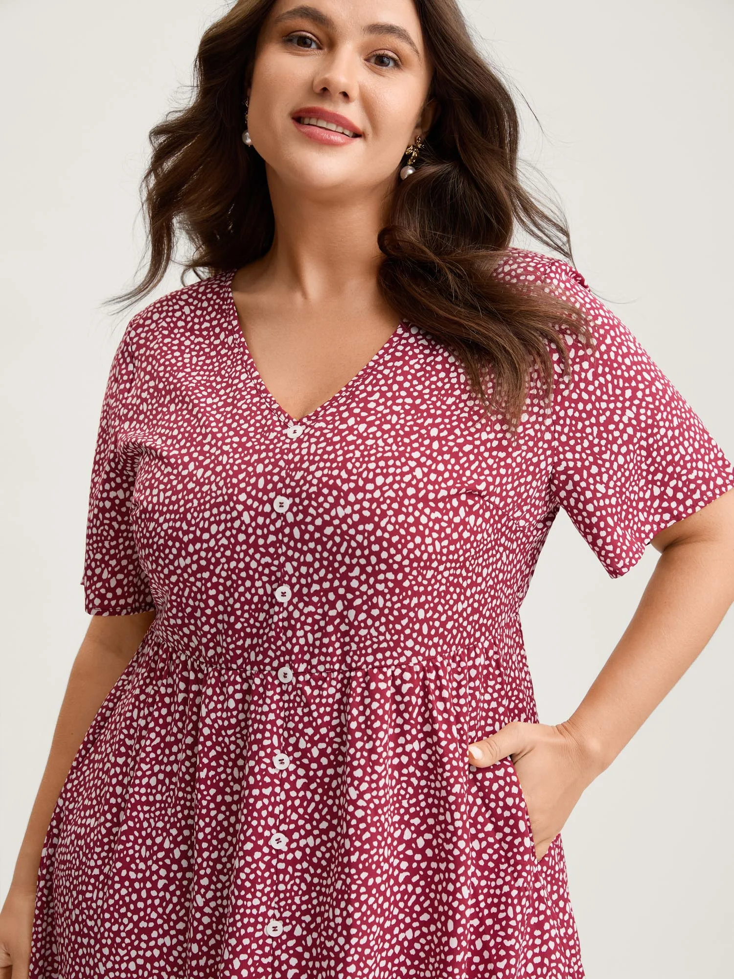 Polka Dots Button Front Midi Dress - Image 2