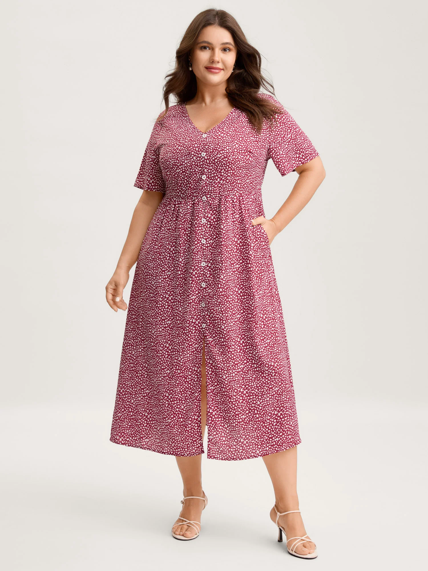 Polka Dots Button Front Midi Dress - Image 3