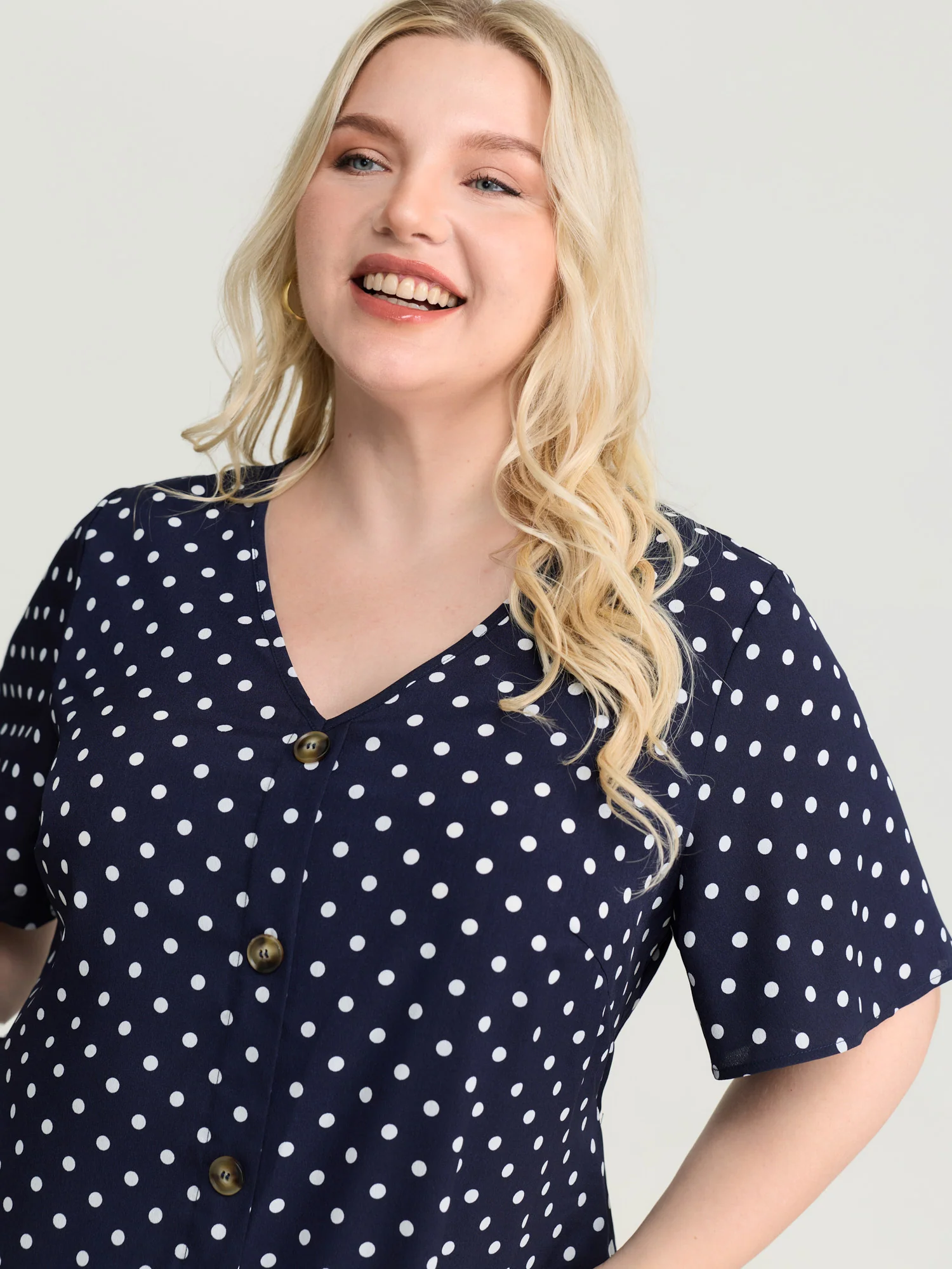 Polka Dots Charm Button Detail Mini Dress - Image 2