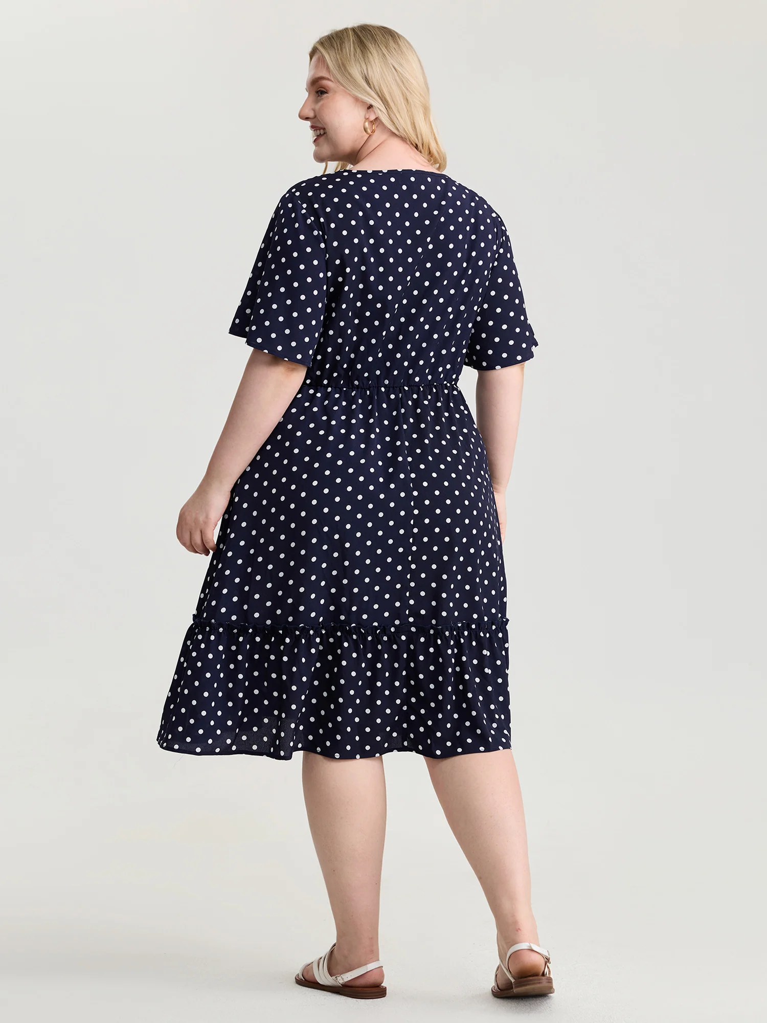 Polka Dots Charm Button Detail Mini Dress - Image 4