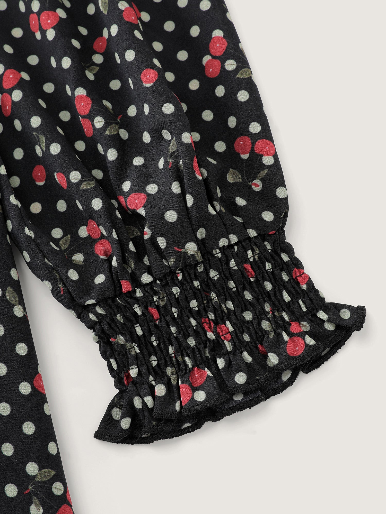 Polka Dots Cherry Shirred Bodice Knee Dress - Image 9