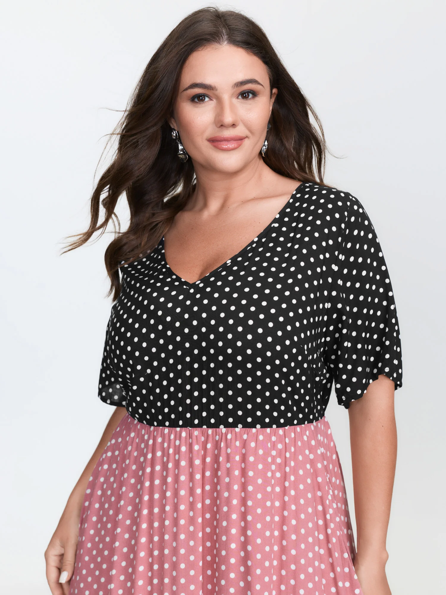 Polka Dots Colorblock Midi Dress - Image 2