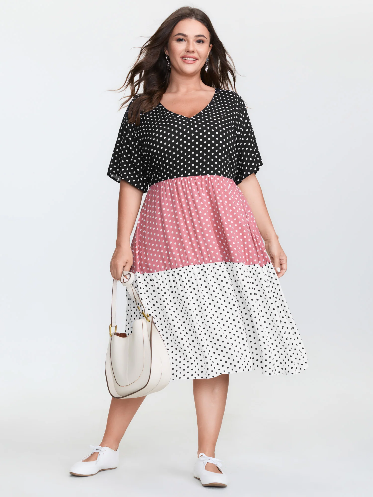 Polka Dots Colorblock Midi Dress - Image 3