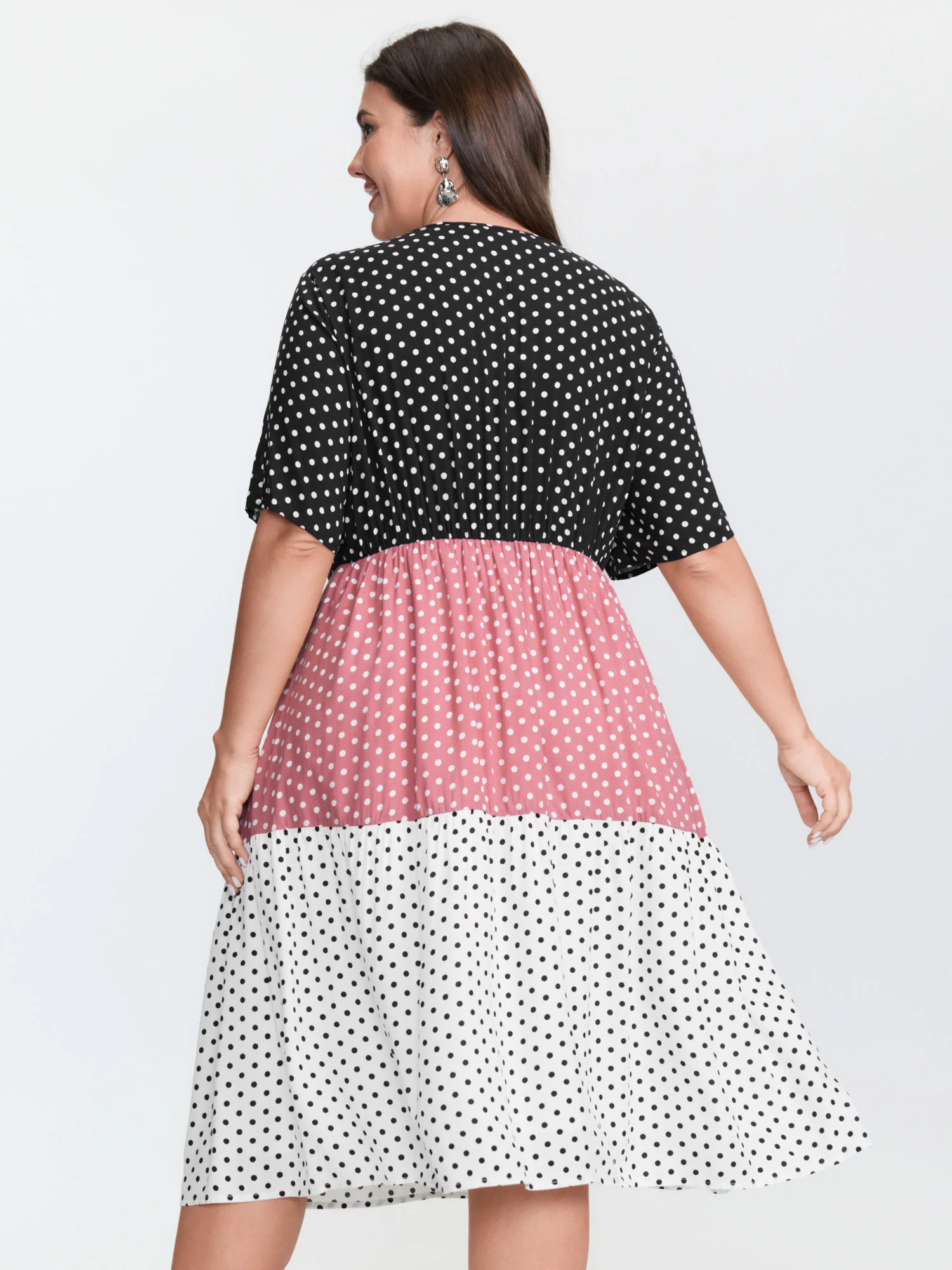 Polka Dots Colorblock Midi Dress - Image 4