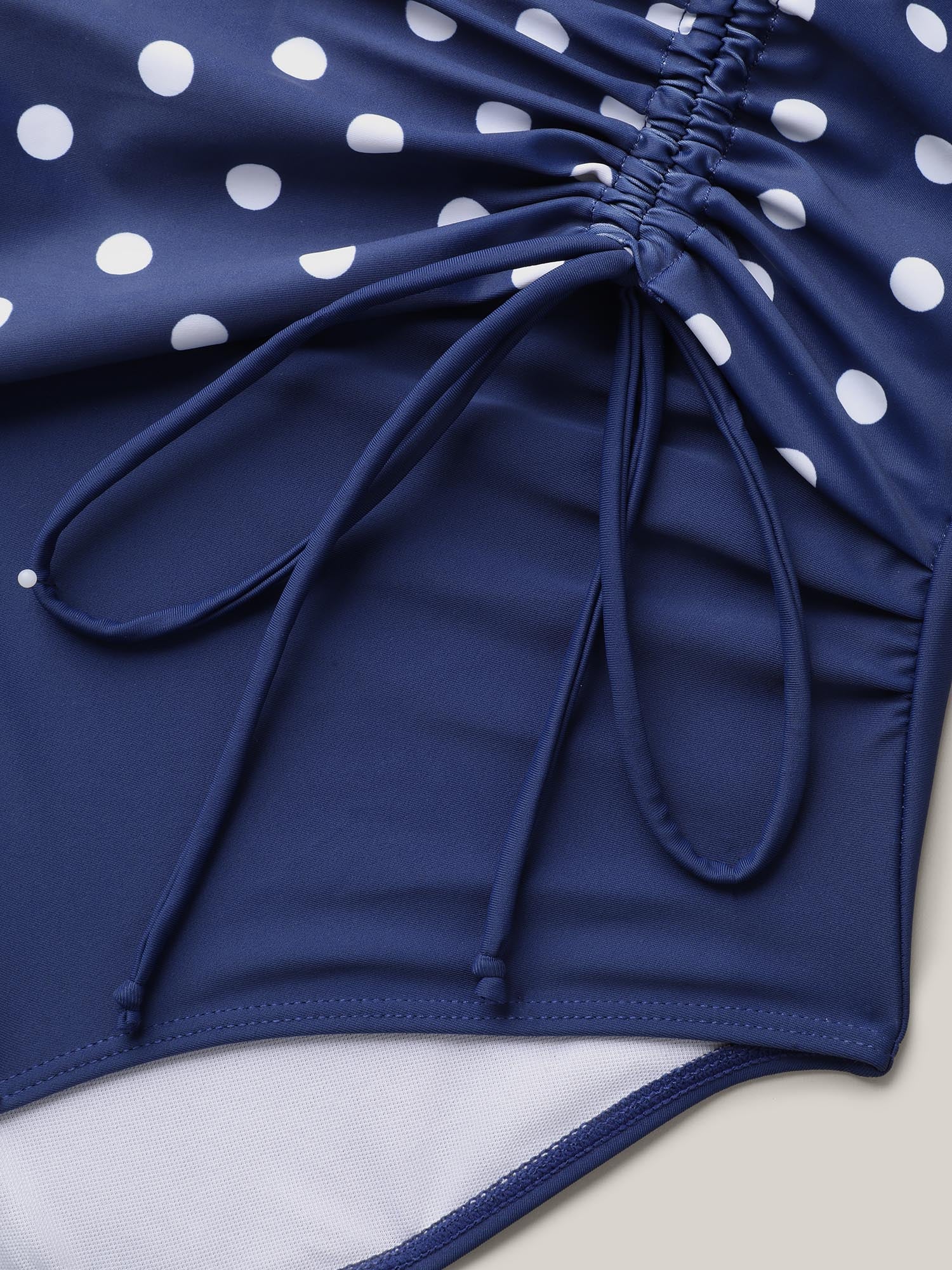 Polka Dots Contrast Drawstring One-Piece Swimsuit - Image 6