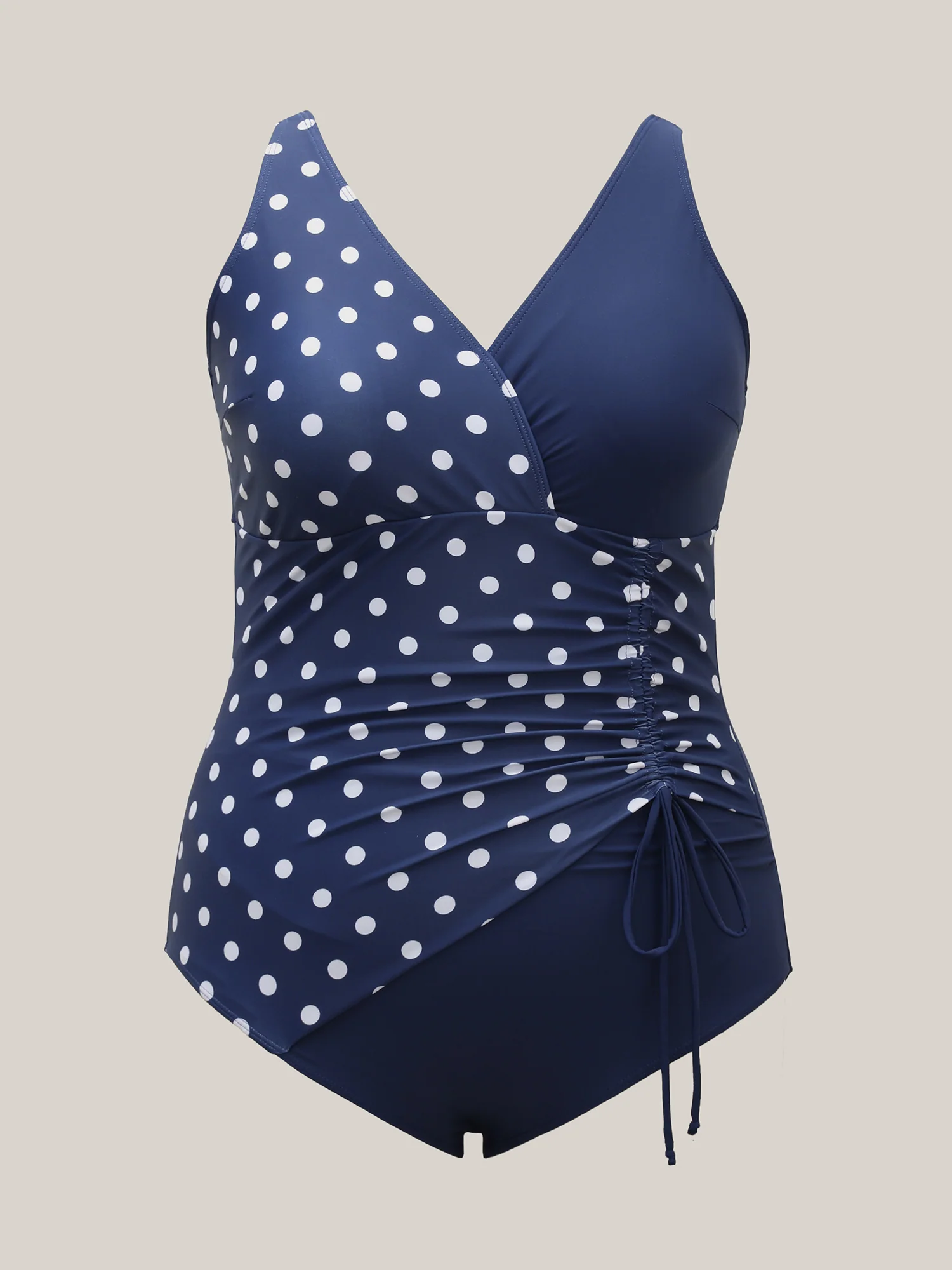 Polka Dots Contrast Drawstring One-Piece Swimsuit - Image 8