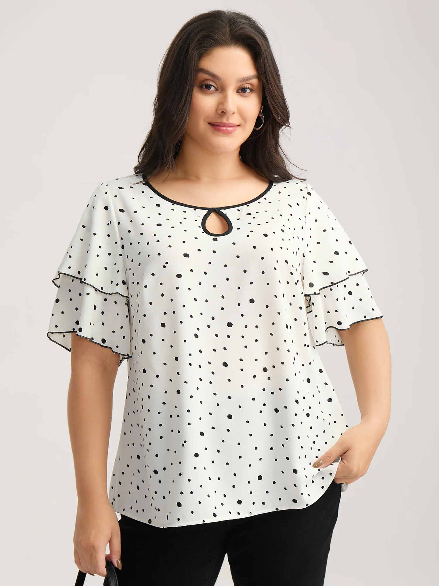 Polka Dots Contrast Layered Sleeve Blouse