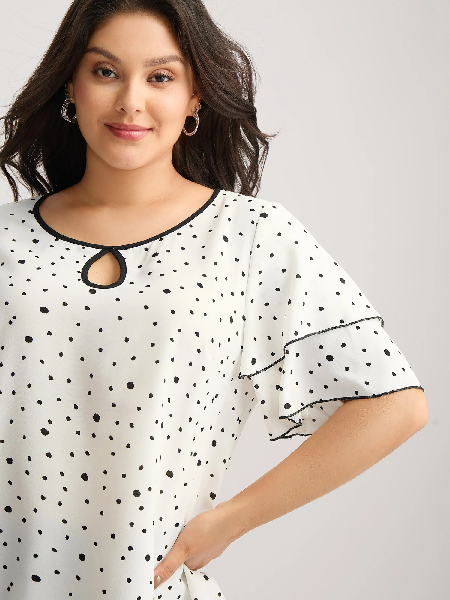 Polka Dots Contrast Layered Sleeve Blouse - Image 2