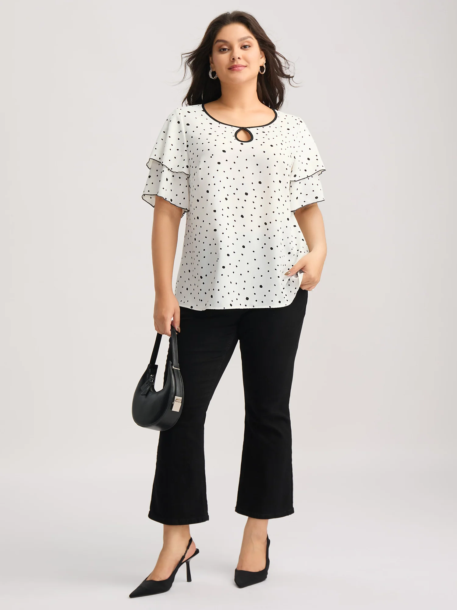 Polka Dots Contrast Layered Sleeve Blouse - Image 3