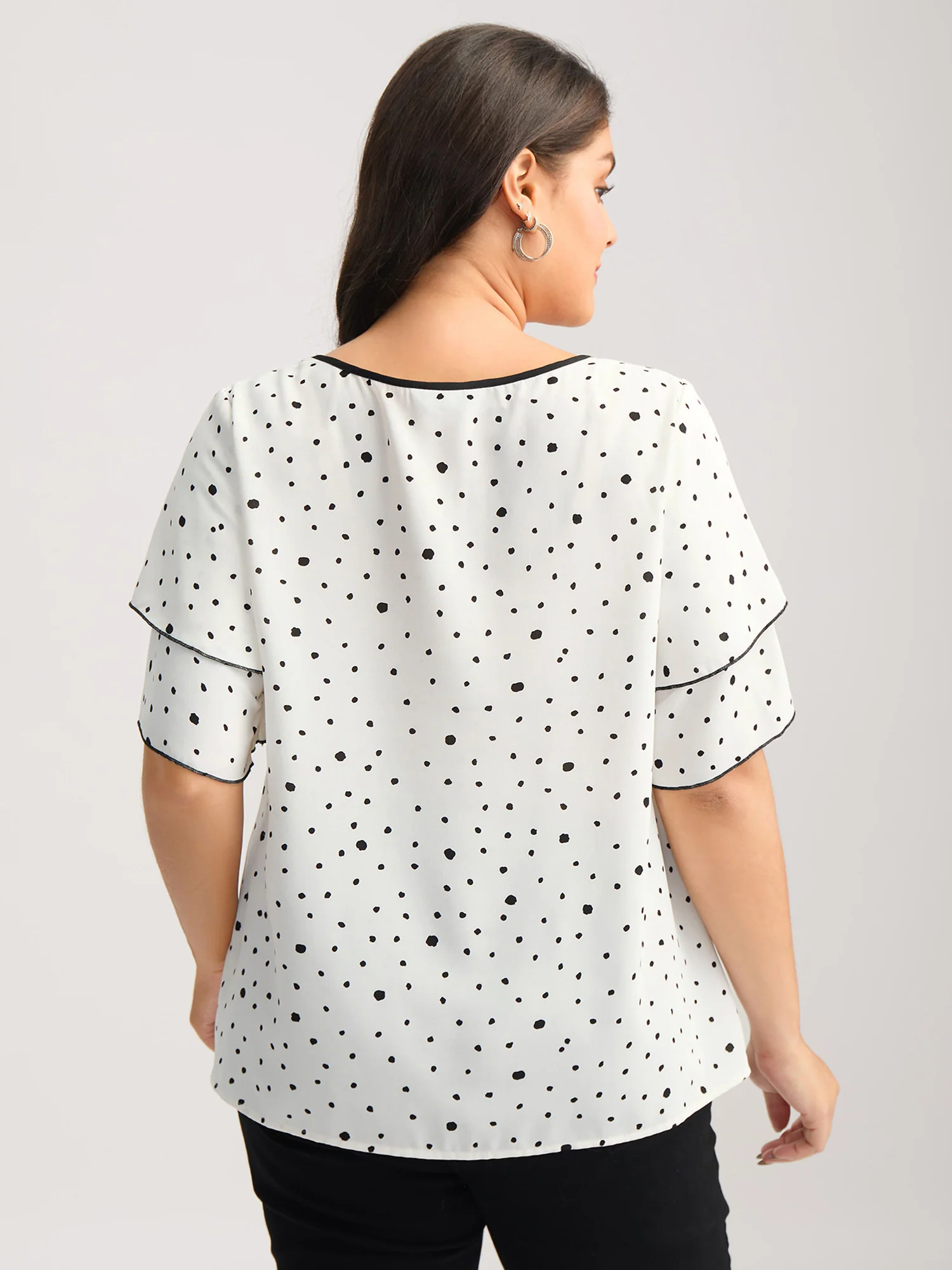 Polka Dots Contrast Layered Sleeve Blouse - Image 4