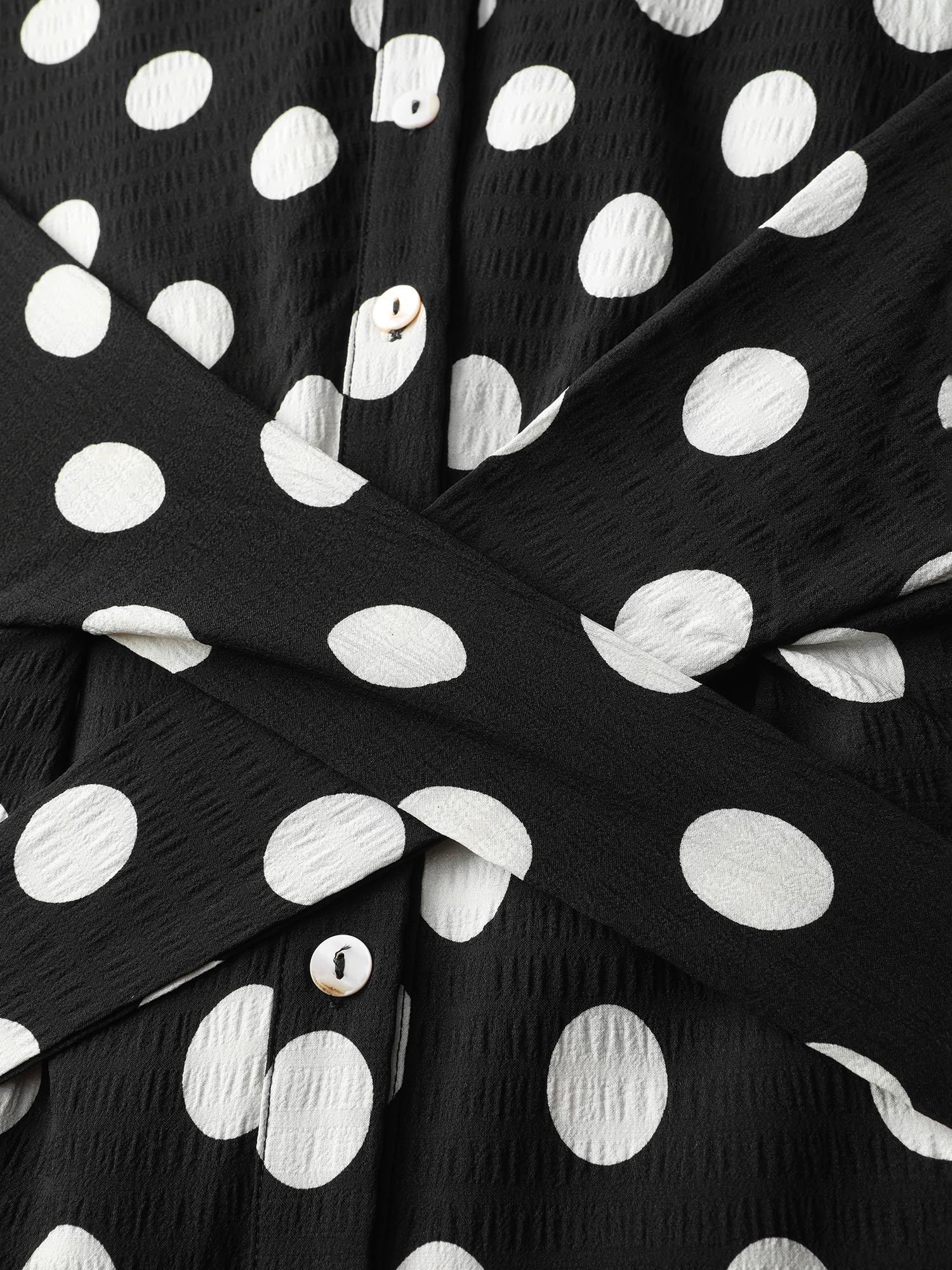 Polka Dots Crossover Pleated Waist Midi Dress - Image 5