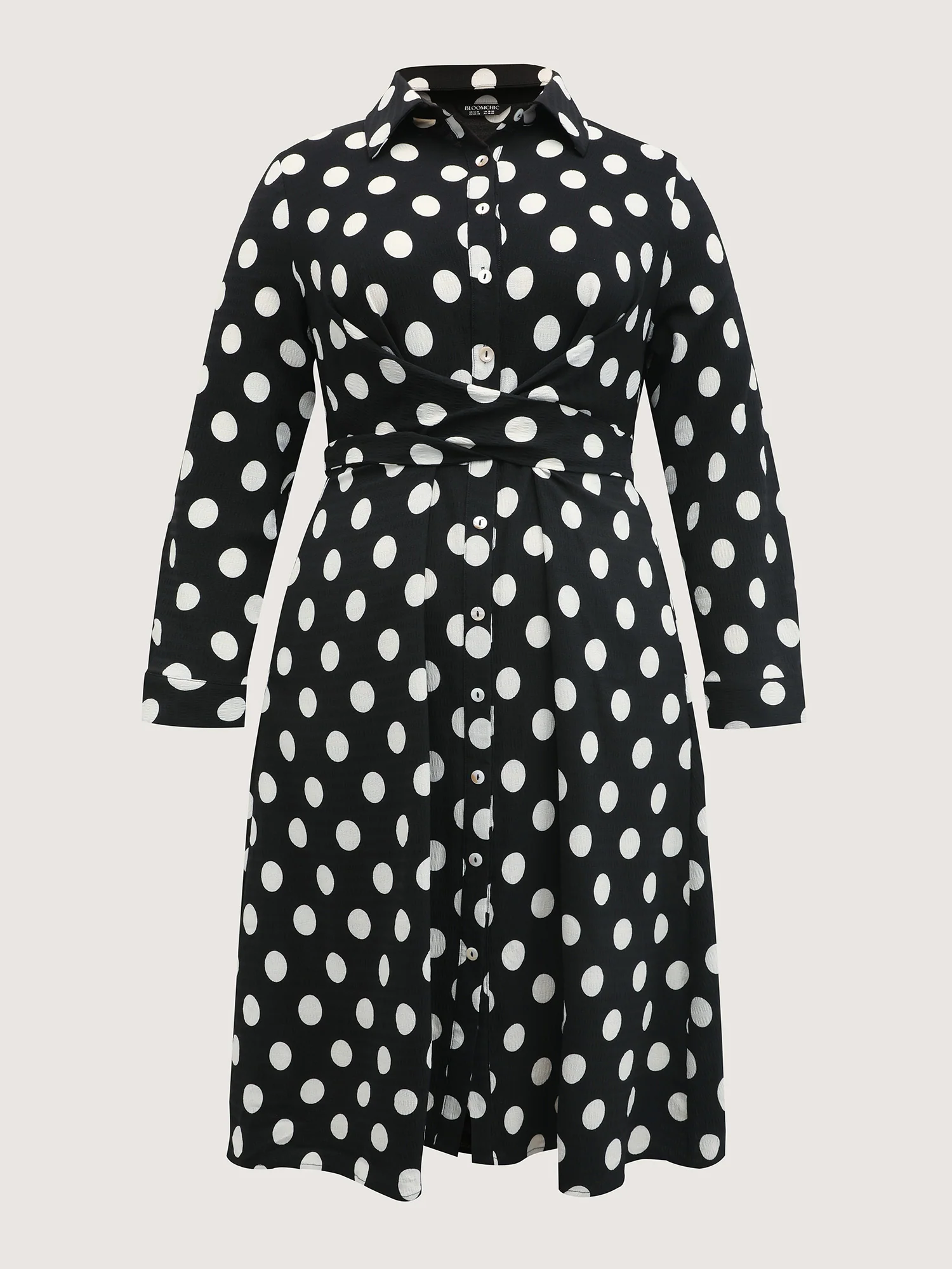 Polka Dots Crossover Pleated Waist Midi Dress - Image 7