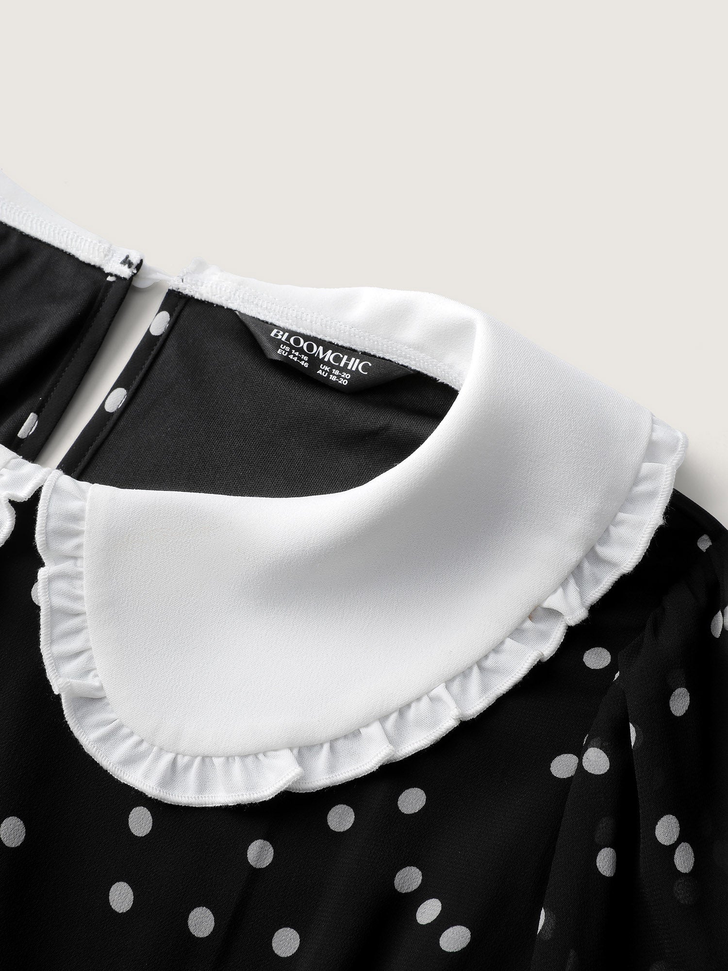 Polka Dots Doll Collar Contrast Midi Dress - Image 5