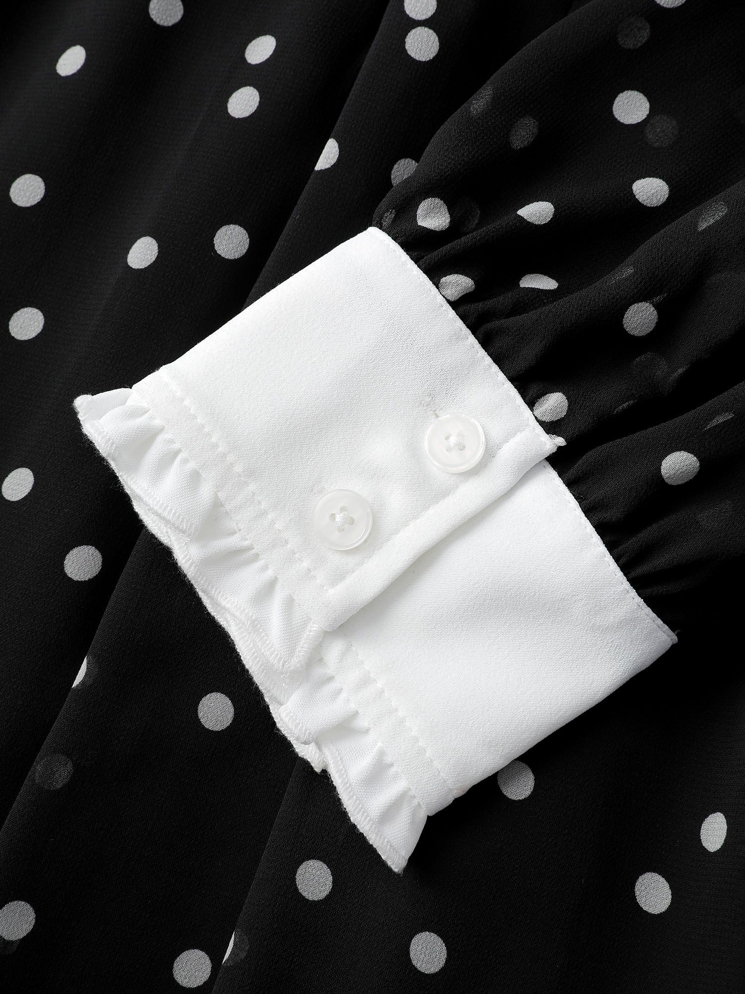 Polka Dots Doll Collar Contrast Midi Dress - Image 6