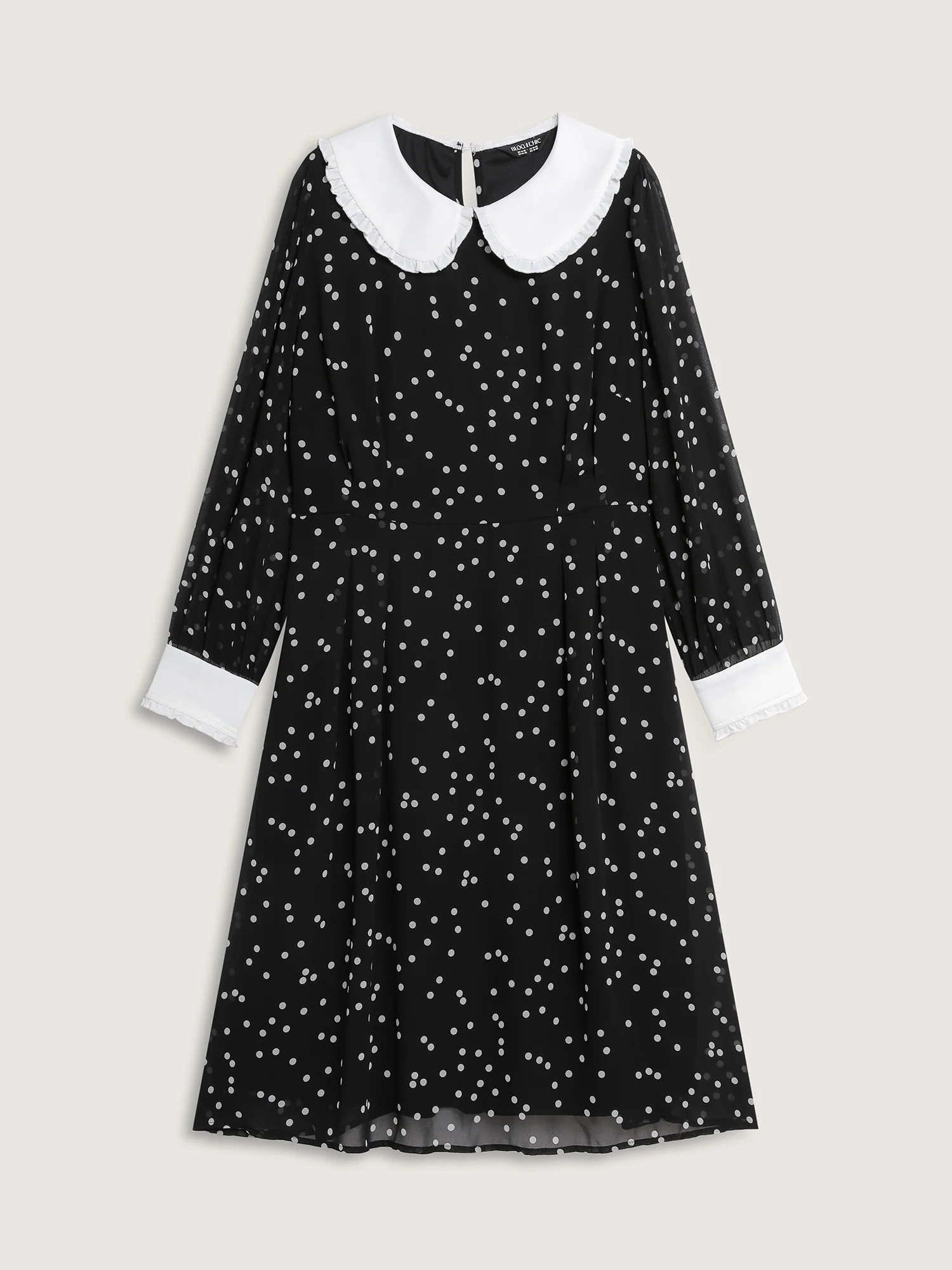 Polka Dots Doll Collar Contrast Midi Dress - Image 8