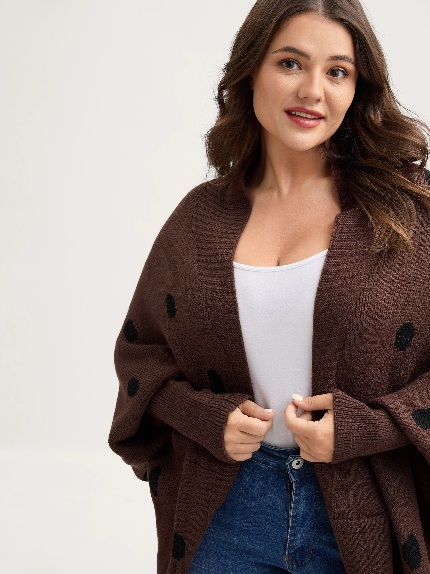 Polka Dots Dolman Sleeve Knit Cardigan - Image 2
