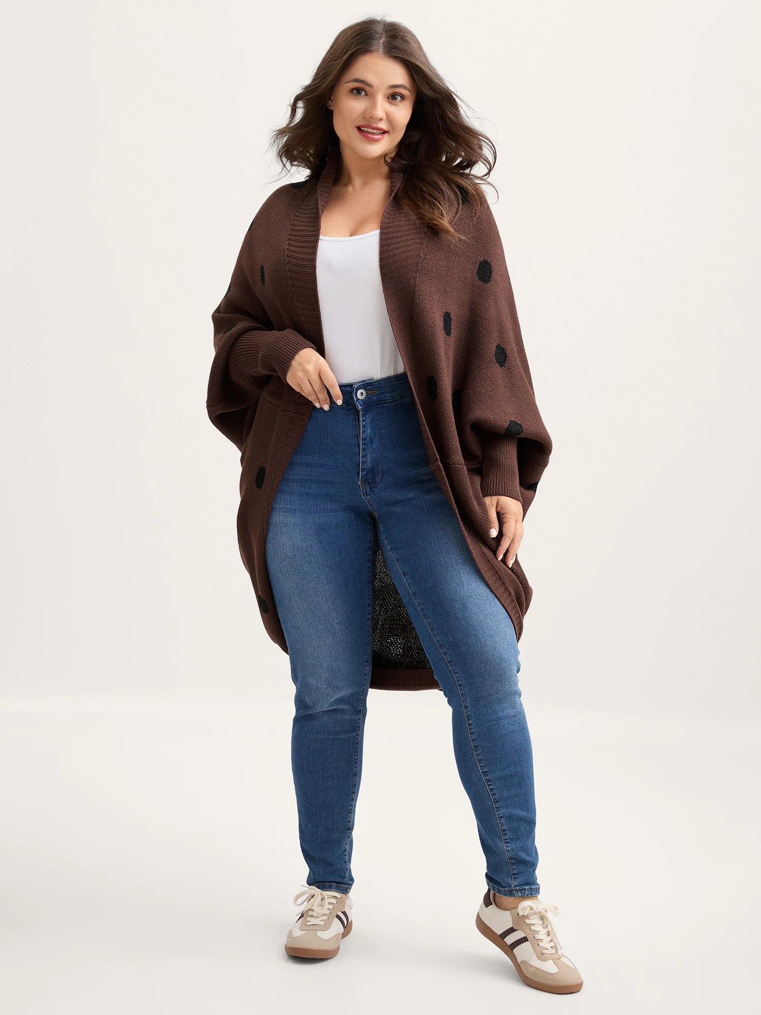 Polka Dots Dolman Sleeve Knit Cardigan - Image 3