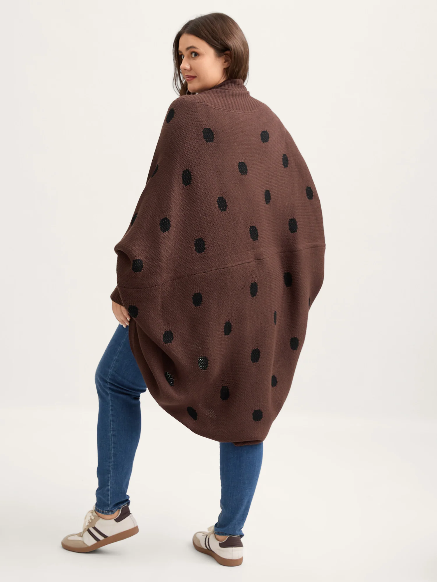 Polka Dots Dolman Sleeve Knit Cardigan - Image 4