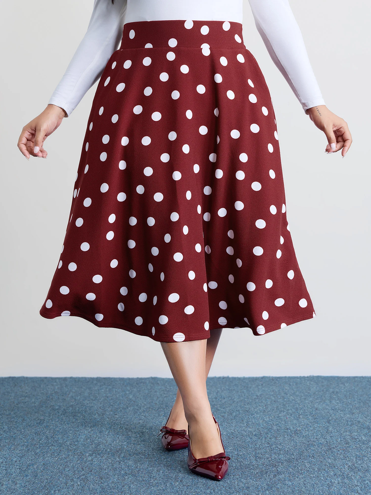 Polka Dots Flowy Holiday Midi Skirt - Image 2