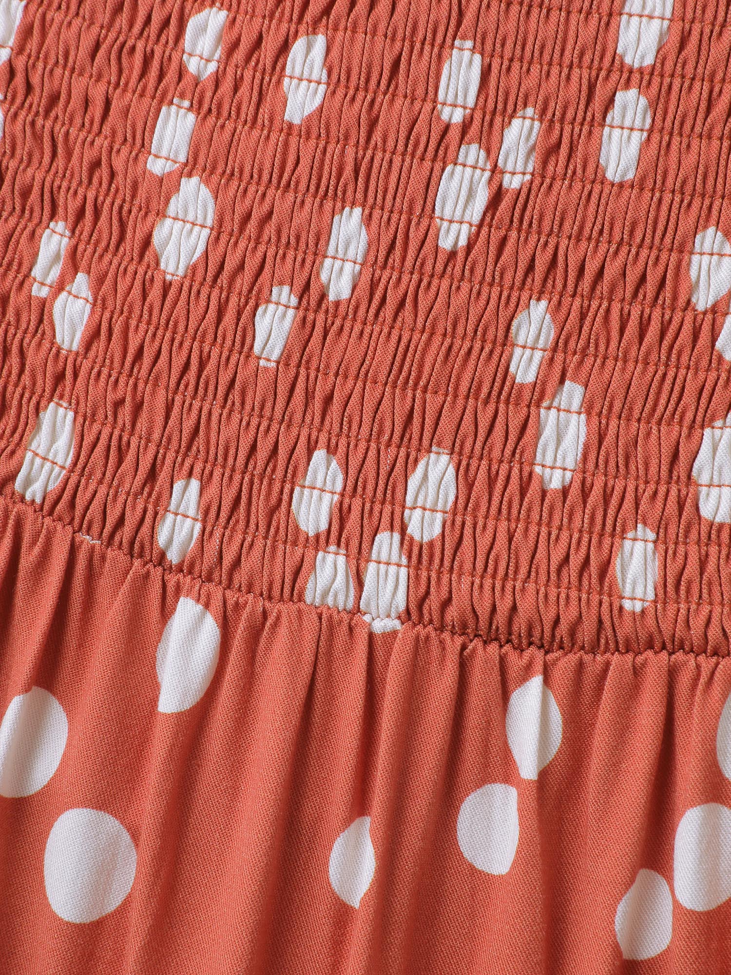 Polka Dots Gathered Bust Pockets Midi Dress - Image 5