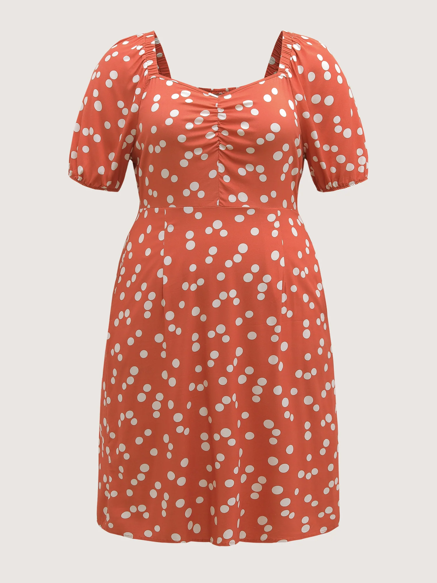 Polka Dots Gathered Bust Pockets Midi Dress - Image 7