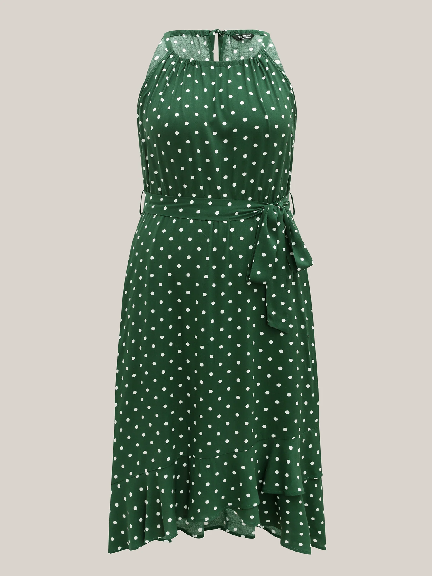 Polka Dots Halter Neck Belted Midi Dress - Image 8