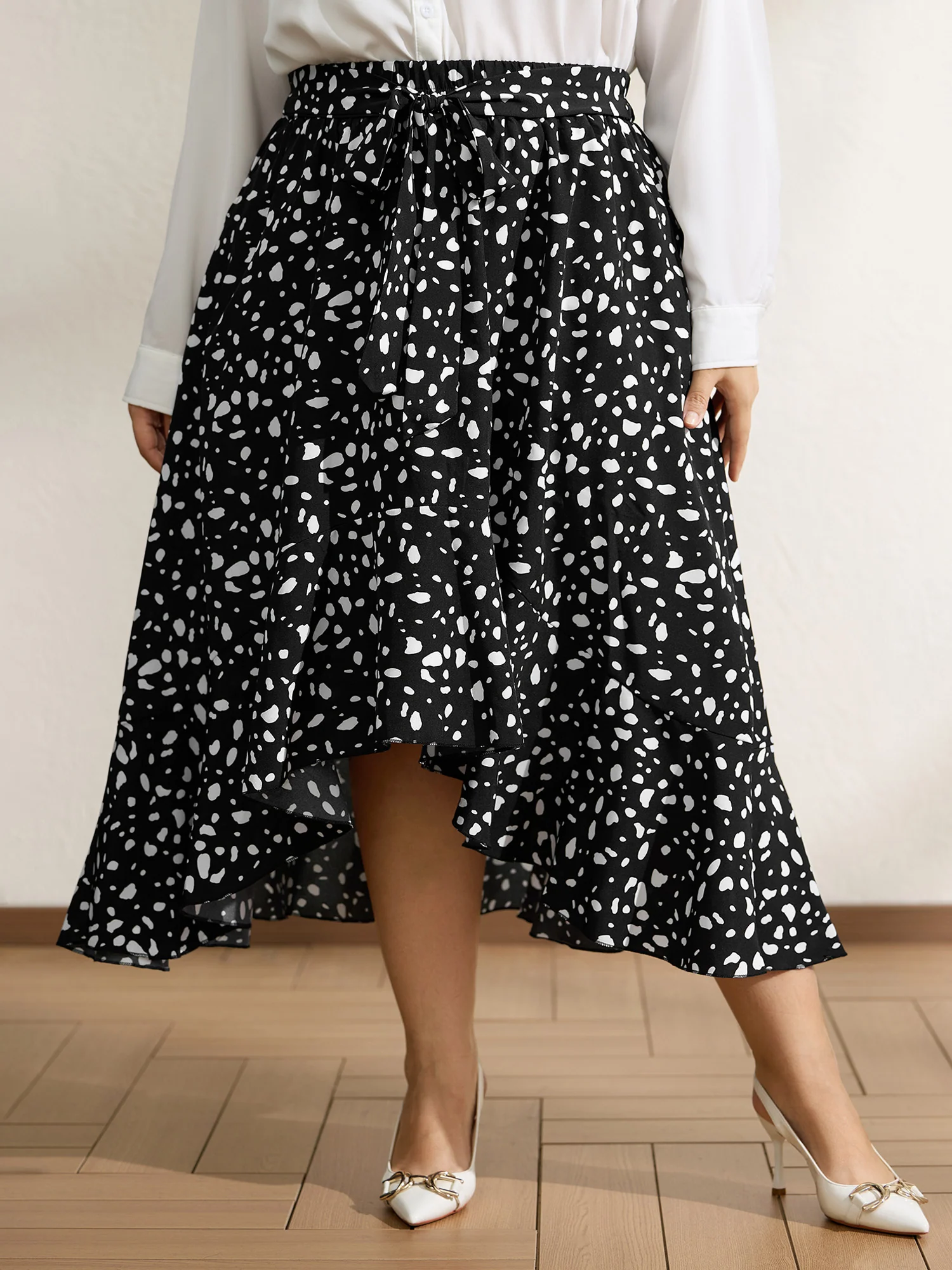 Polka Dots High Low Hem Midi Skirt - Image 2