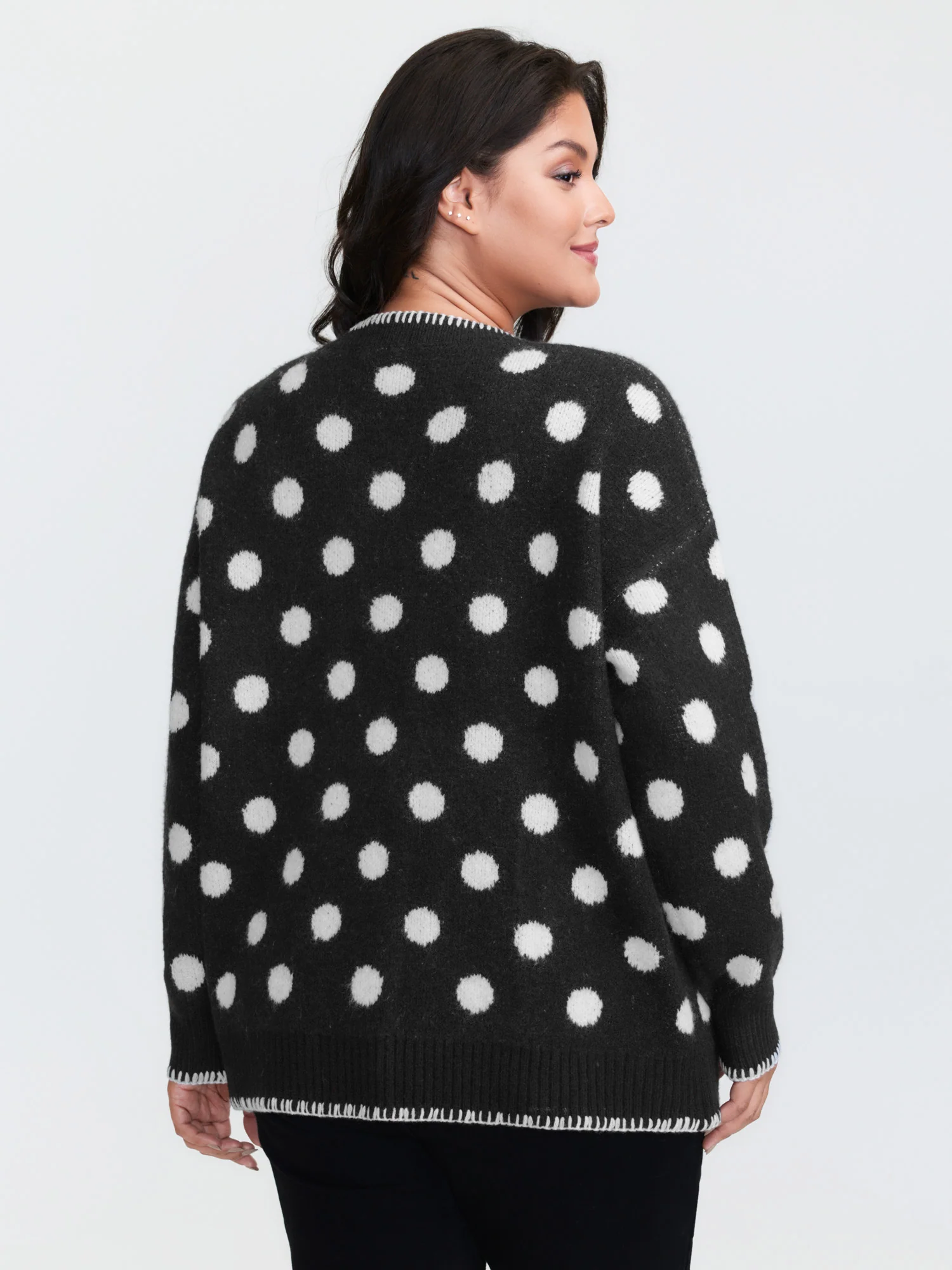 Polka Dots Jacquard Buttons Knit Cardigan - Image 13