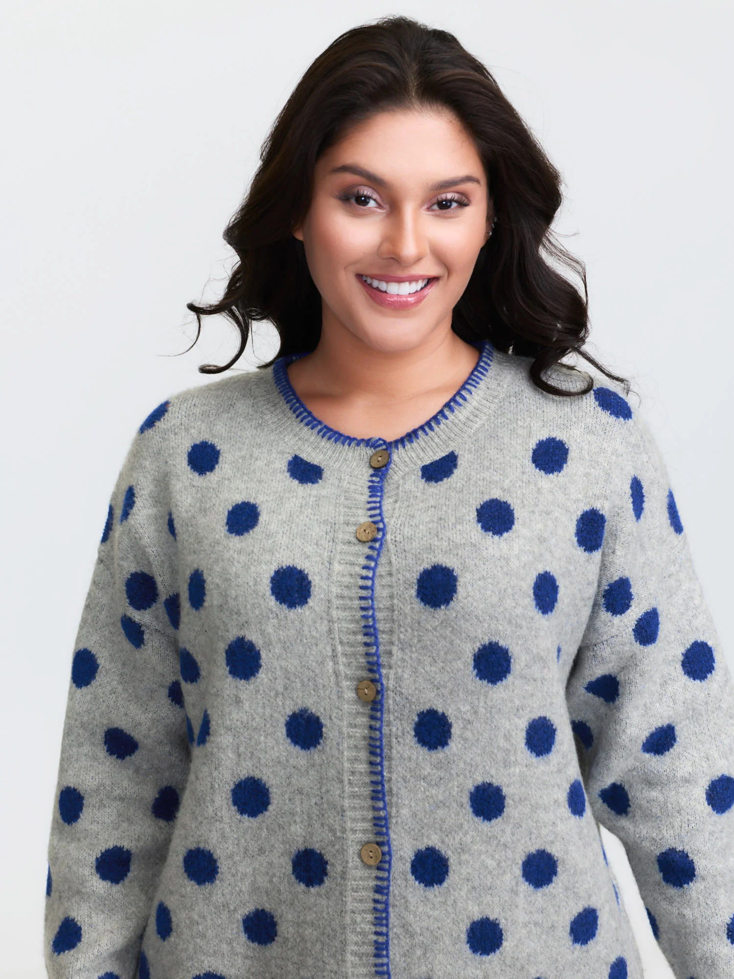 Polka Dots Jacquard Buttons Knit Cardigan - Image 15